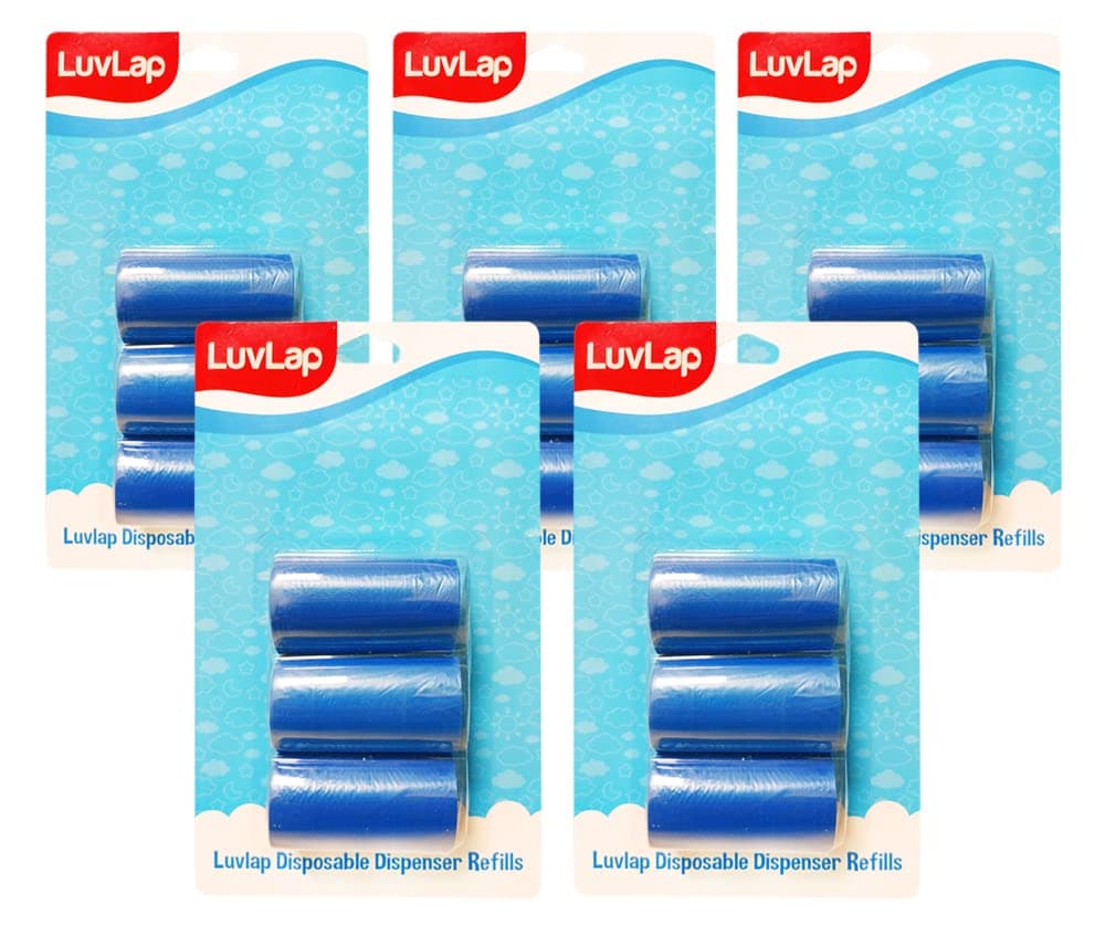 Luv Lap Disposable Dispenser Refill (Blue) (Buy 3 Get 2 Free) (15 Rolls 300 Bags)-Baby Nappy Bag, Pet Waste Bag, Scented Diaper Bag, Trash Bag, Garbage Bag, Colorful Plastic Bag, Poop Bag, Sacks
