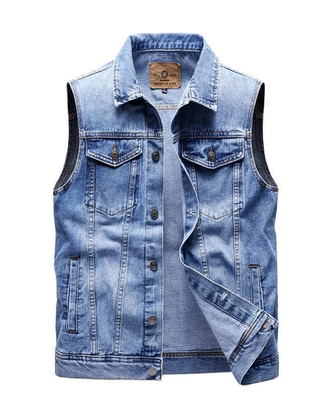 Men's Denim Gilets Blue Punk Sleeveless Jacket Vest Casual Vintage Street Cowboy Waistcoat Motorcycle Racing Denim Vests with Pocket