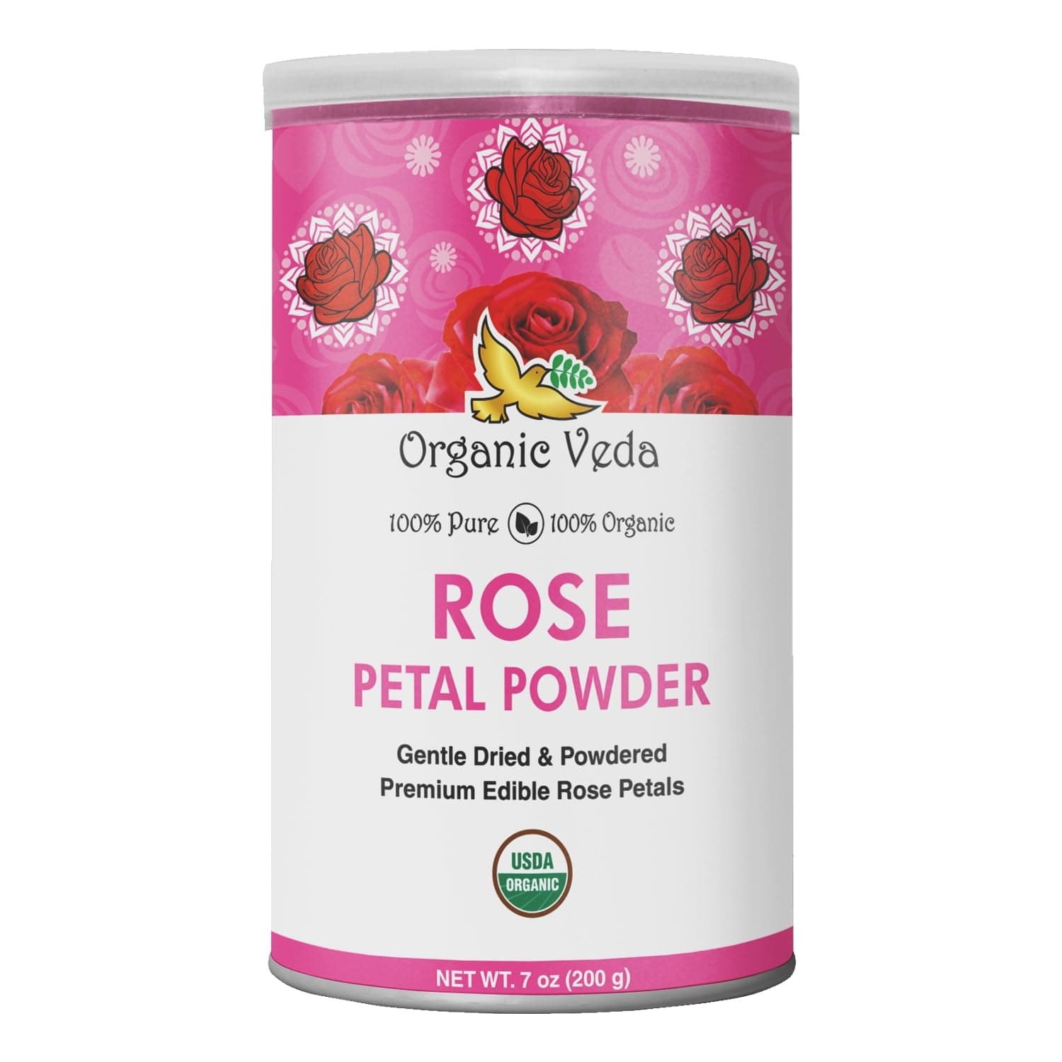 Organic Veda Edible Rose Petal Powder - Rose Petal Powder for Cooking, Herbal Tea, Smoothies, Toppings - Natural Rose powder for DIY Face Masks, Skin & Hair Care - Vegan, No Gluten (7 oz)