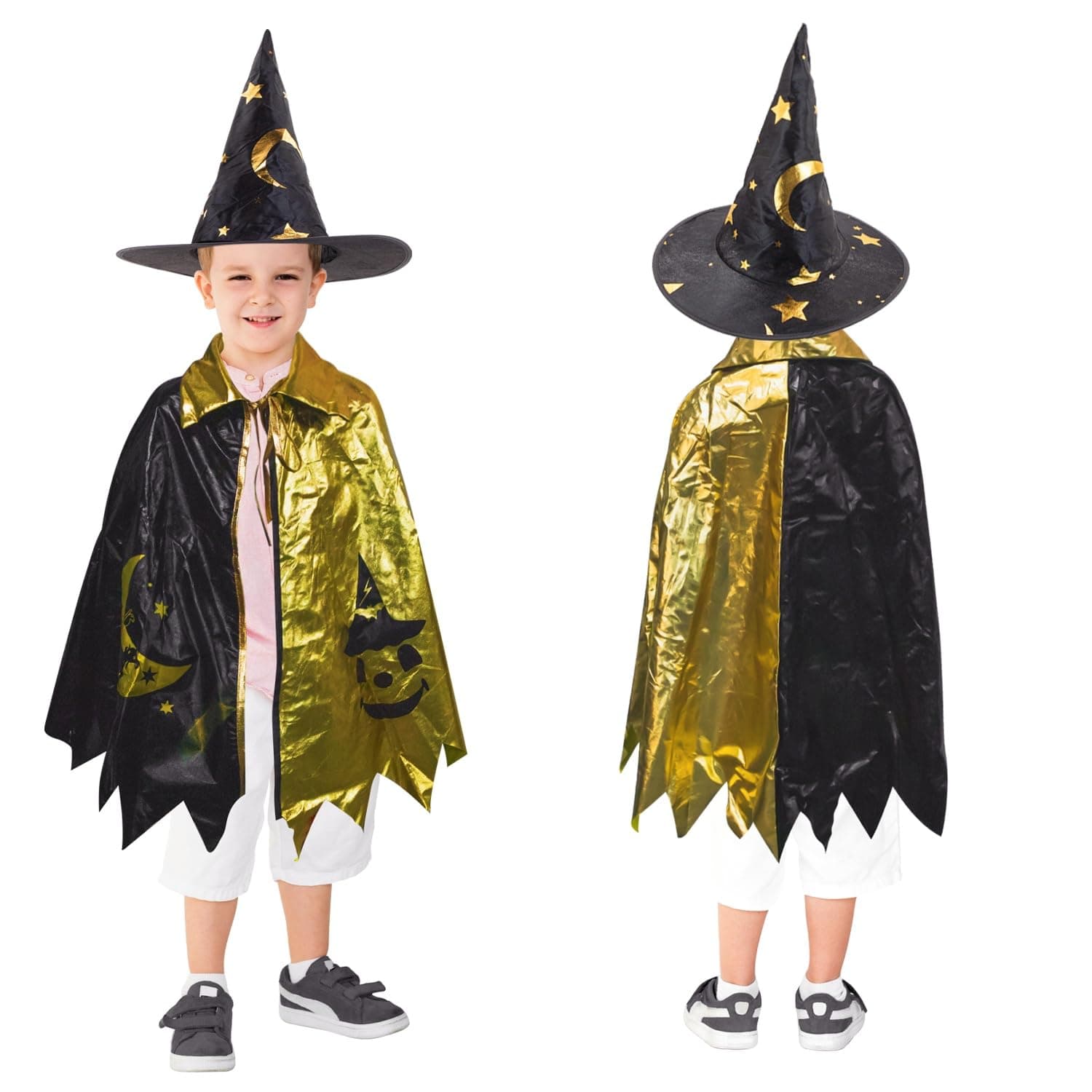 ALLY-MAGIC Kids Halloween Wizard Cloak & Cape Set with Hat, Witch Costume Role Play Outfits for Boys & Girls Cosplay Party Y9HJMFSPF