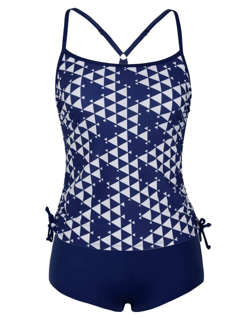 ninovino Women's Two Piece Swimming Suits Geo Printed Racerback Tankini Swimwear with Boyshort Navy-L