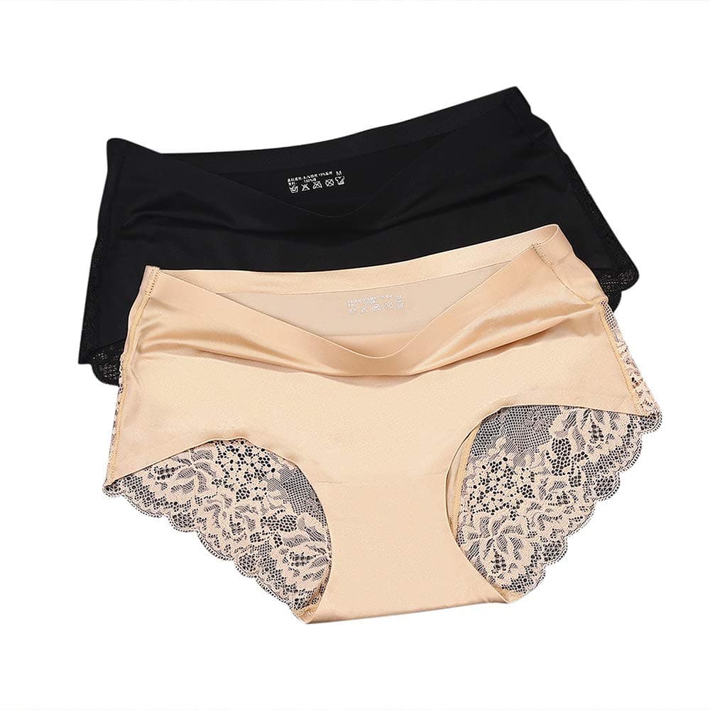 Women's 2 Pack Lace Sexy Panties Women Underwear Lingerie Brief Satin Silk Panty