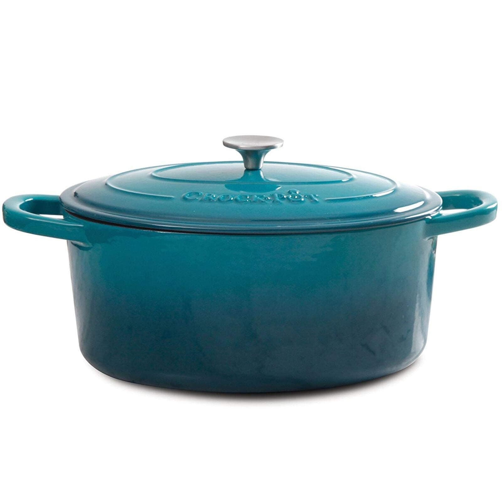 Crock-Pot Artisan 7-Quart Oval Enameled Cast Iron Dutch Oven – Teal Ombre, Durable Cookware for Slow Cooking, Roasting, Baking with Lid
