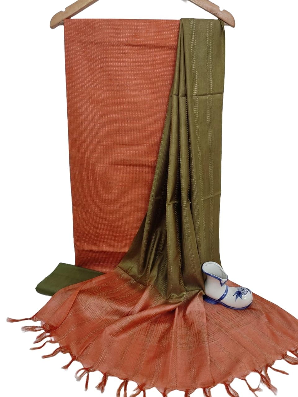 HAIDER ALI AND SONSHAIDER ALI Handloom Semi Tussar Silk Unstitched Suit Set for Women with Dupatta | Salwar Suit Dress Material for Women & Girls | Top - 2.5 Mtrs, Bottom - 2.50 Mtrs & Dupatta - 2.3 Mtrs