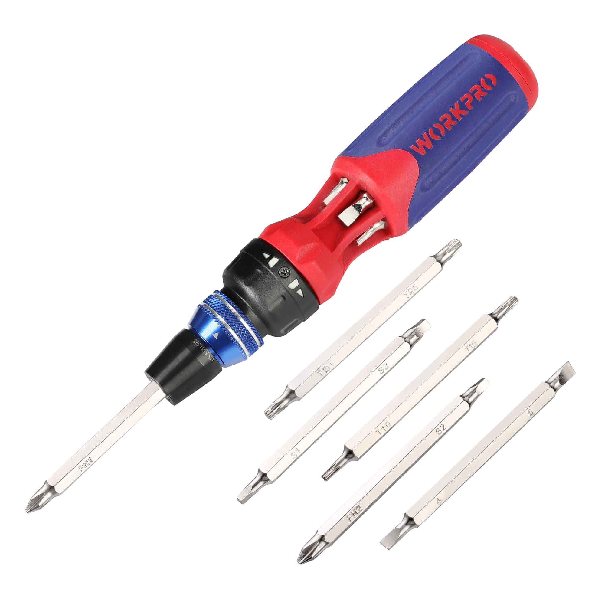 WORKPRO 12-in-1 Multi-Bit Ratcheting Screwdriver, Quick-load Mechanism Bits Hold in Handle