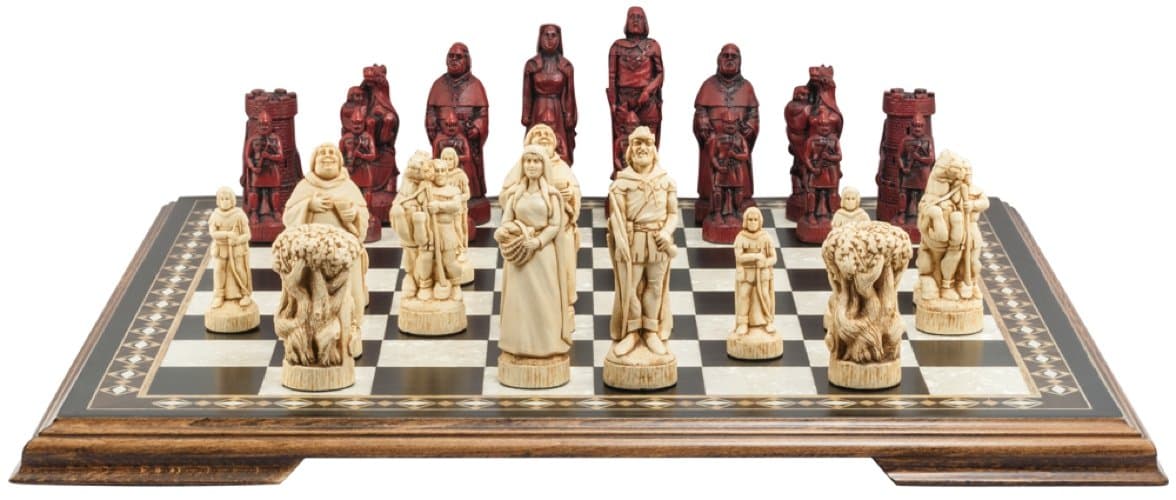 Robin Hood Themed Chess Set - 4.5 Inches - in Presentation Box - Handmade in UK - Ivory and Burgundy