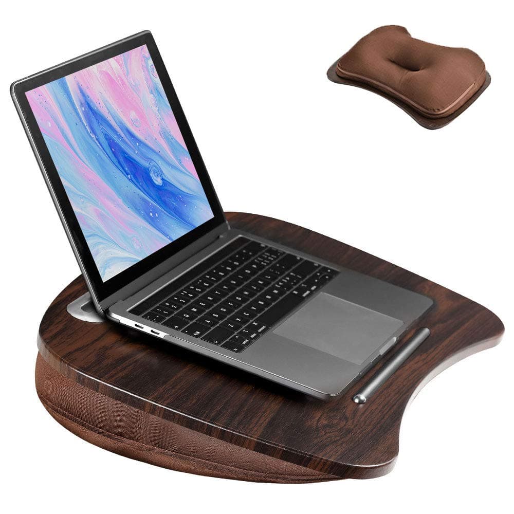 Lap Desk with Cushion for Laptop and Tablet - Fits up to 15.6 inch Slim Laptop, X-Large Laptop Stand with Pillow Cushion & Wood Platform Ideal on Bed & Sofa, with Anti-Slip Strips & Carry Handle