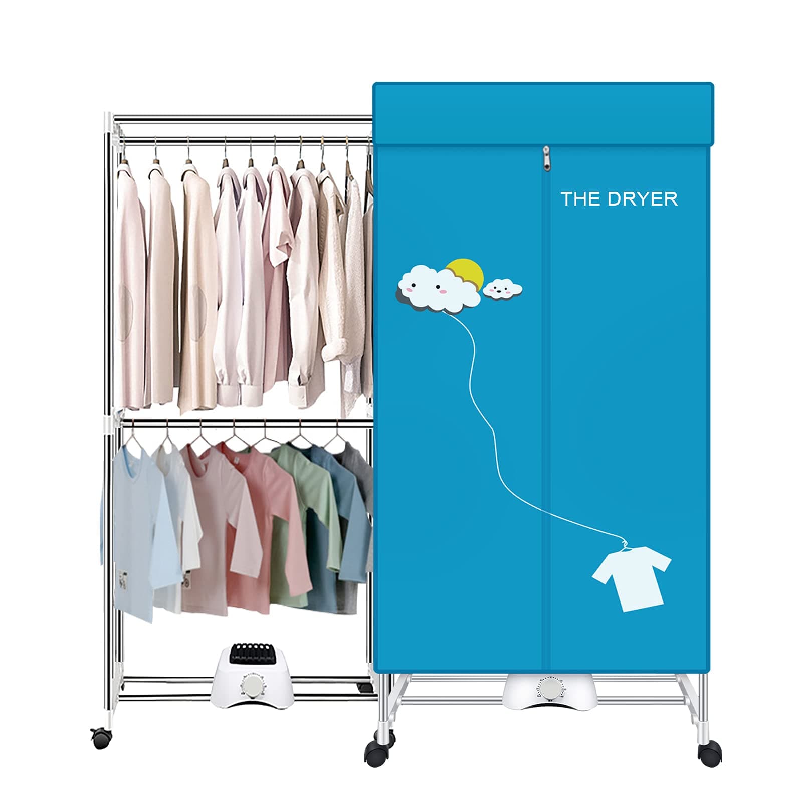 Portable Dryer, 110V 1000W Electric Clothes Dryer Machine, Double Layer Stackable, Stainless Steel, Blue, 15kg Capacity, Front Load, Ideal for Apartments, RV, Families, Campers