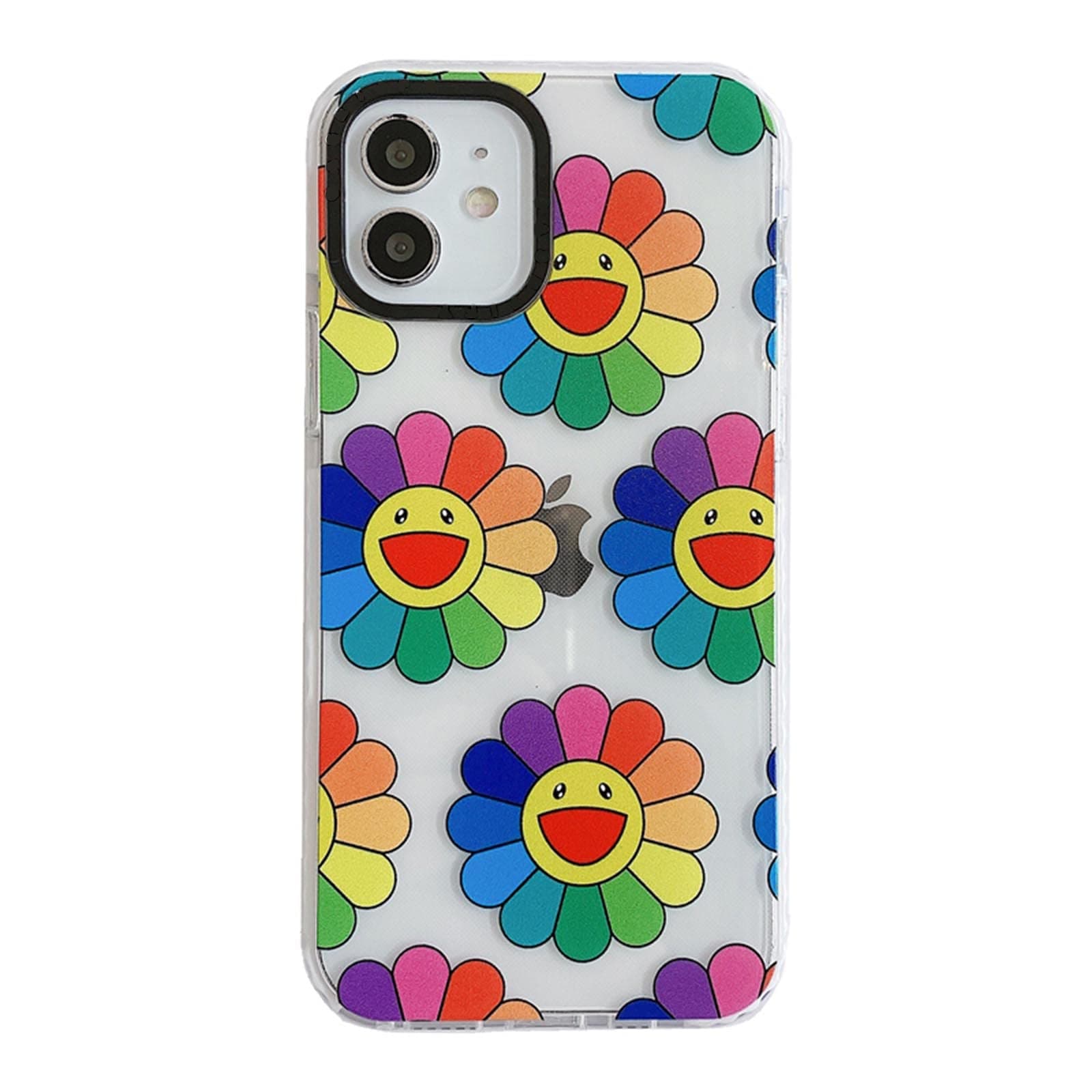 KWOLYKIM Colorful Smiley Face Sunflower Floral Flower Pattern for iPhone 12 Pro Max  Case  Cute Rainbow Sunflowers for iPhone 12 Pro Max 6.7'' Clear TPU Fashion Shockproof Protective  Case  for Girls Boys