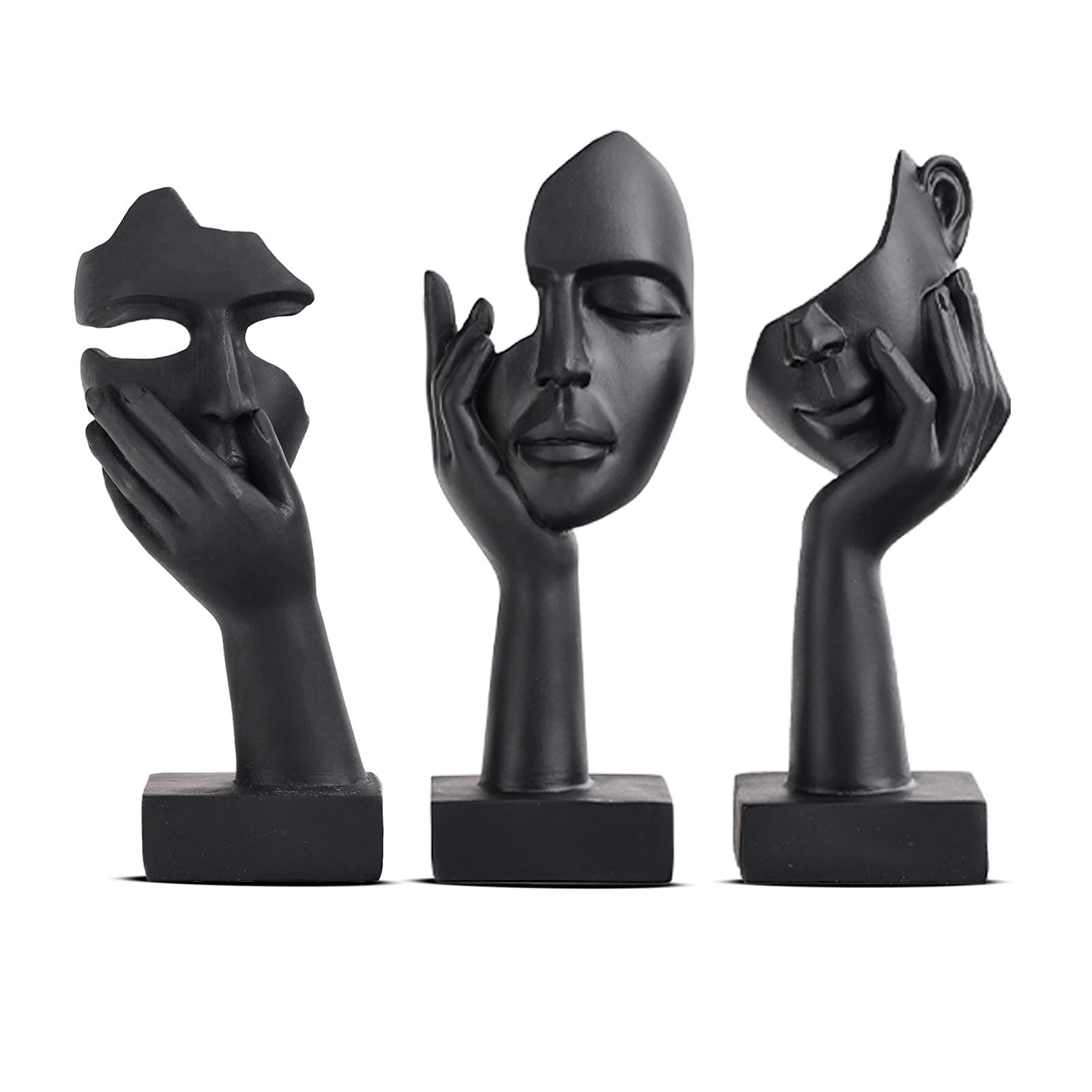 Black Home Decoration Accent Art Woman Face Statue Collectible Statue for Modern Home Living Room Bookshelf Black Desk Decor 3 Piece Set