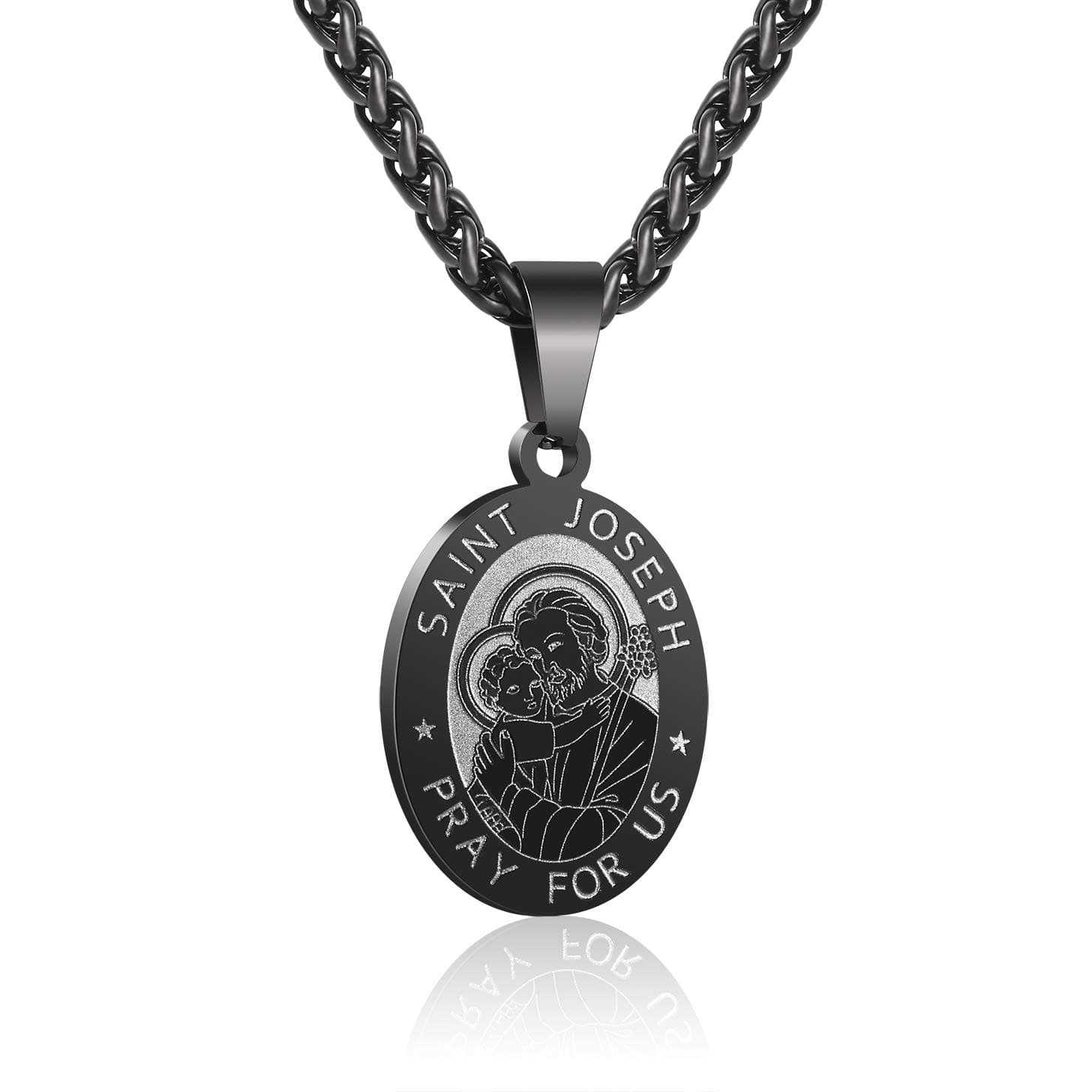 P. BLAKE Oval Saint Christopher/Michael/Joseph/Jude/Virgin Mary/Joseph/Francis/Patrick/Anthony/Benedict/Thomas Necklace for Men Women, Stainless Steel Catholic Patron Pendant with Chain 24 Inches