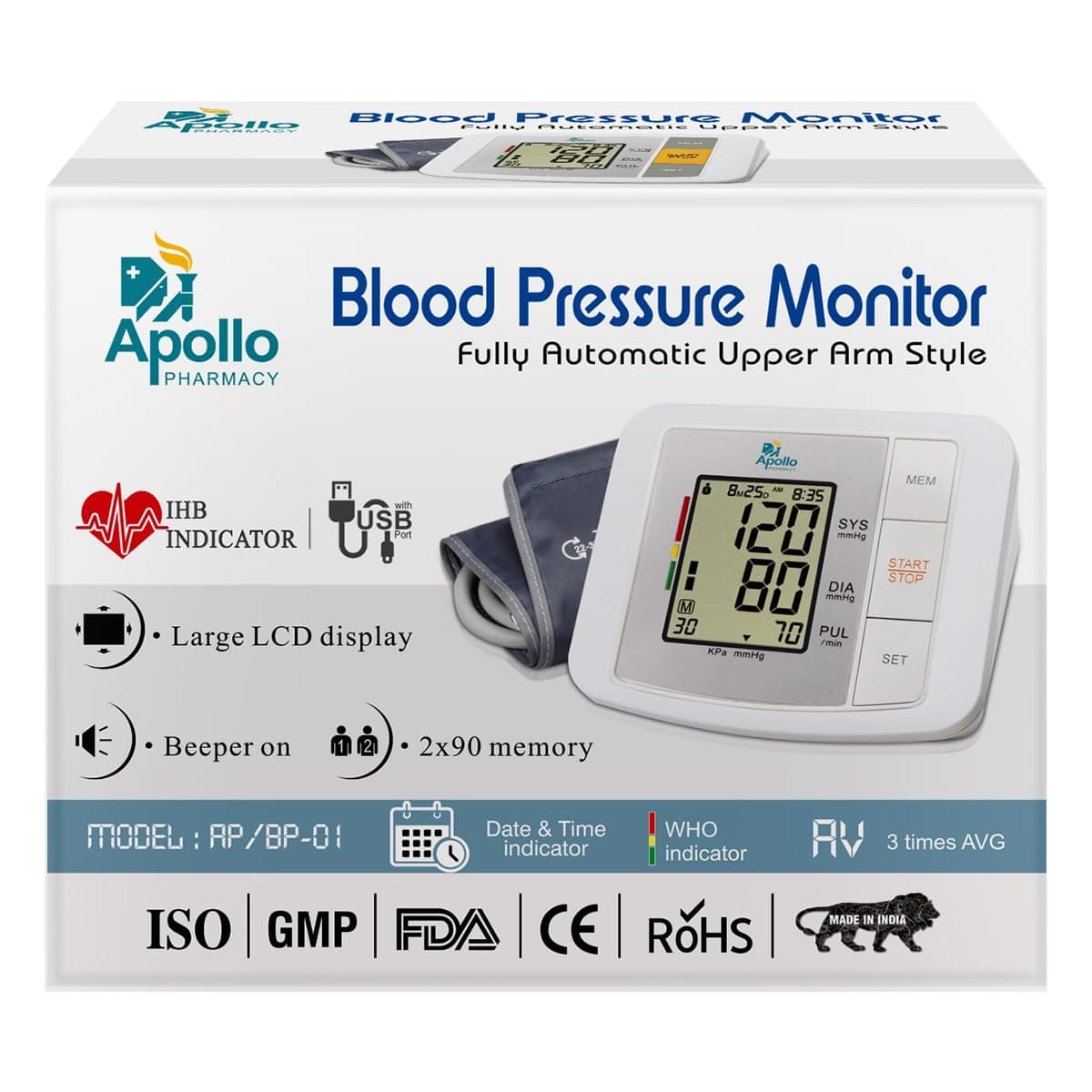Apollo Pharmacy Blood Pressure Monitor Model Ap/Bp-01 Device