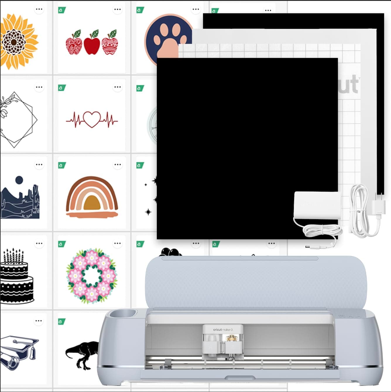 Cricut Maker 3 & Digital Content Library Bundle - Includes 30 Images in Design Space App - Smart Cutting Machine, 2X Faster & 10X Cutting Force, Cuts 300+ Materials, Blue, Leather,Vinyl