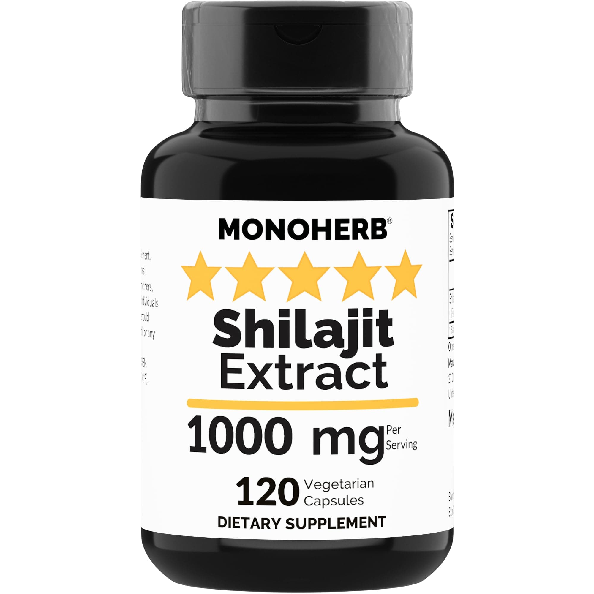 MONOHERB Shilajit Extract 500 mg per Capsule -120 Vegetarian Capsules