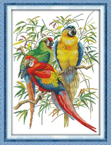 DIY Cross Stitch Stamped Kits for Home Decor 15''x 20.5'' - Colorfol Animal Cross-Stitching Needlecrafts Pattern, Scarlet Macaw