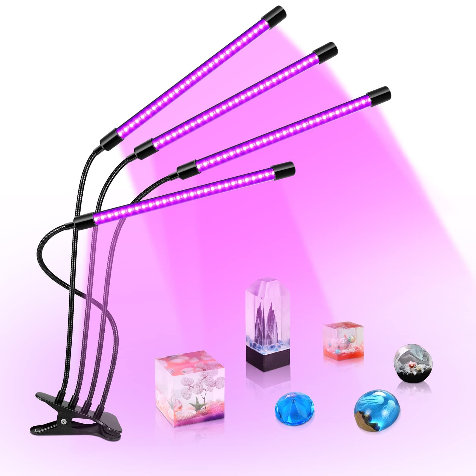 LED UV Lamp Four Heads, 40W UV Light, Clip Light, Glow in the Dark, 395nm-405nm Black Light, for Party, Stage, Paint, Collection, Aquarium, Curing 3D Printer Resin