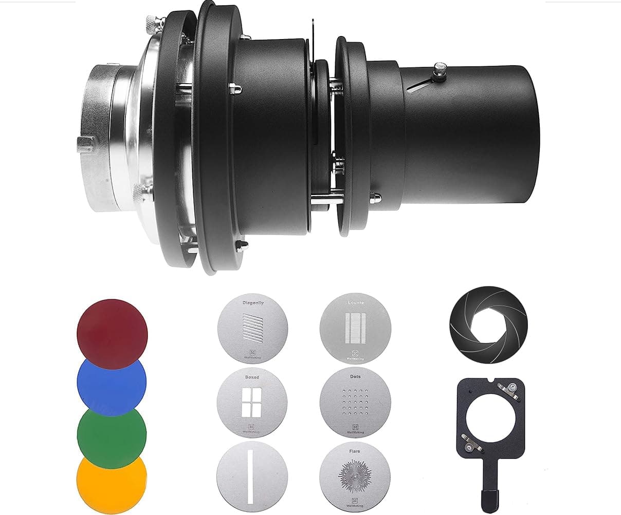 - Wellmaking Bowens Mount Optical Snoot Conical, Flash Projector Attachment, Spotlight Snoot Photography Video Artist Modelling Shape Light Studio with Optical Lens Various Gobos Photography Accessories