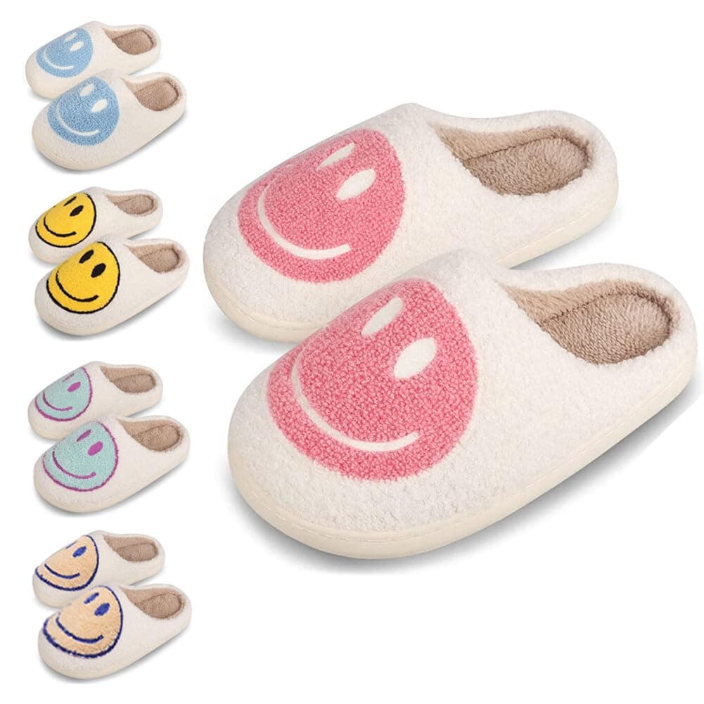Smile Face Slippers for Girls Boys, Cute Soft Plush Anti-slip House Kids Girls Slippers with Memory Foam Warm Cartoon Happy face Shoes for Indoor Outdoor