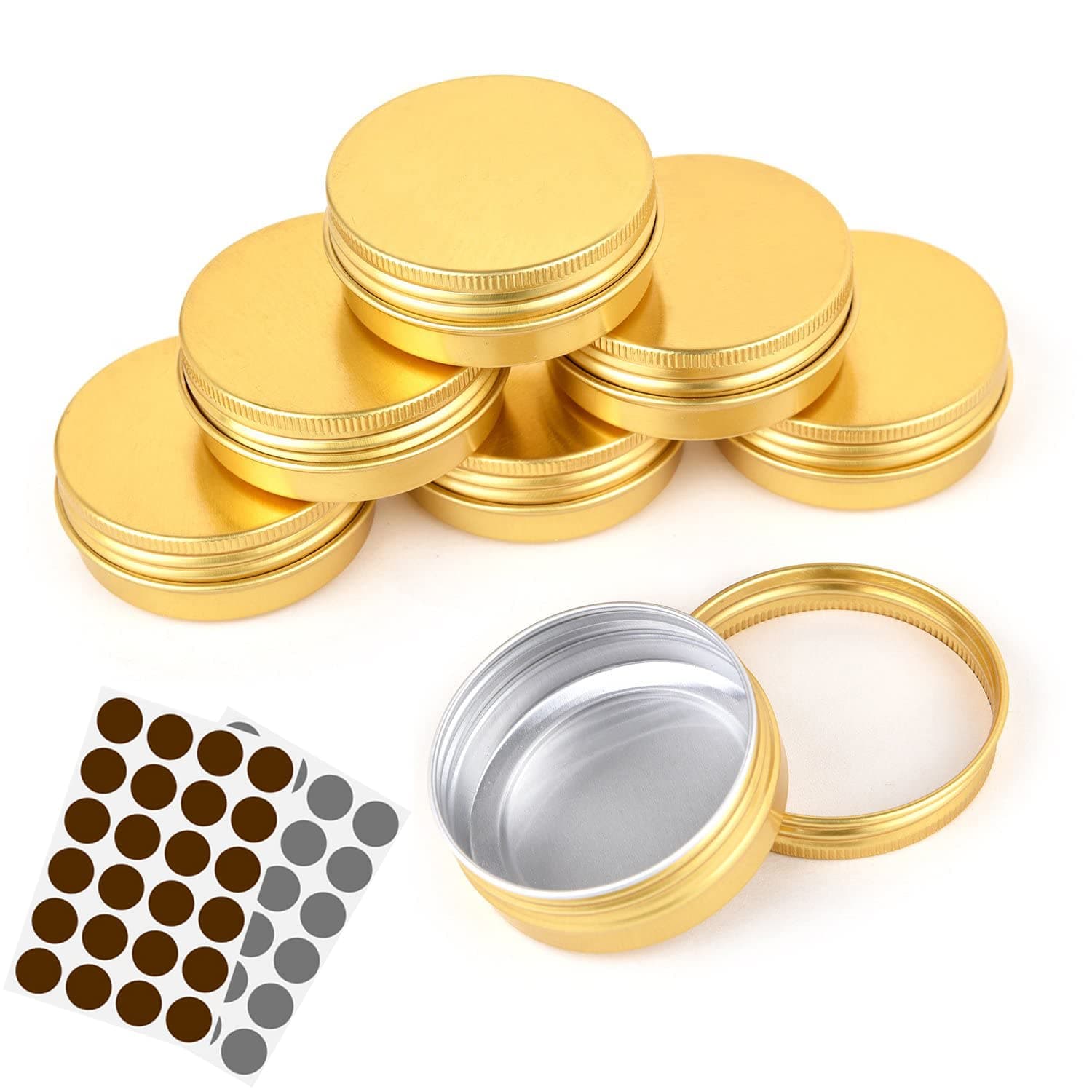Aluminum Metal Tins 1 Ounce 48 Pack Round Tin Containers Storage Tins Metal Jars Empty Lip Balm Container Small Containers with lids,Gold