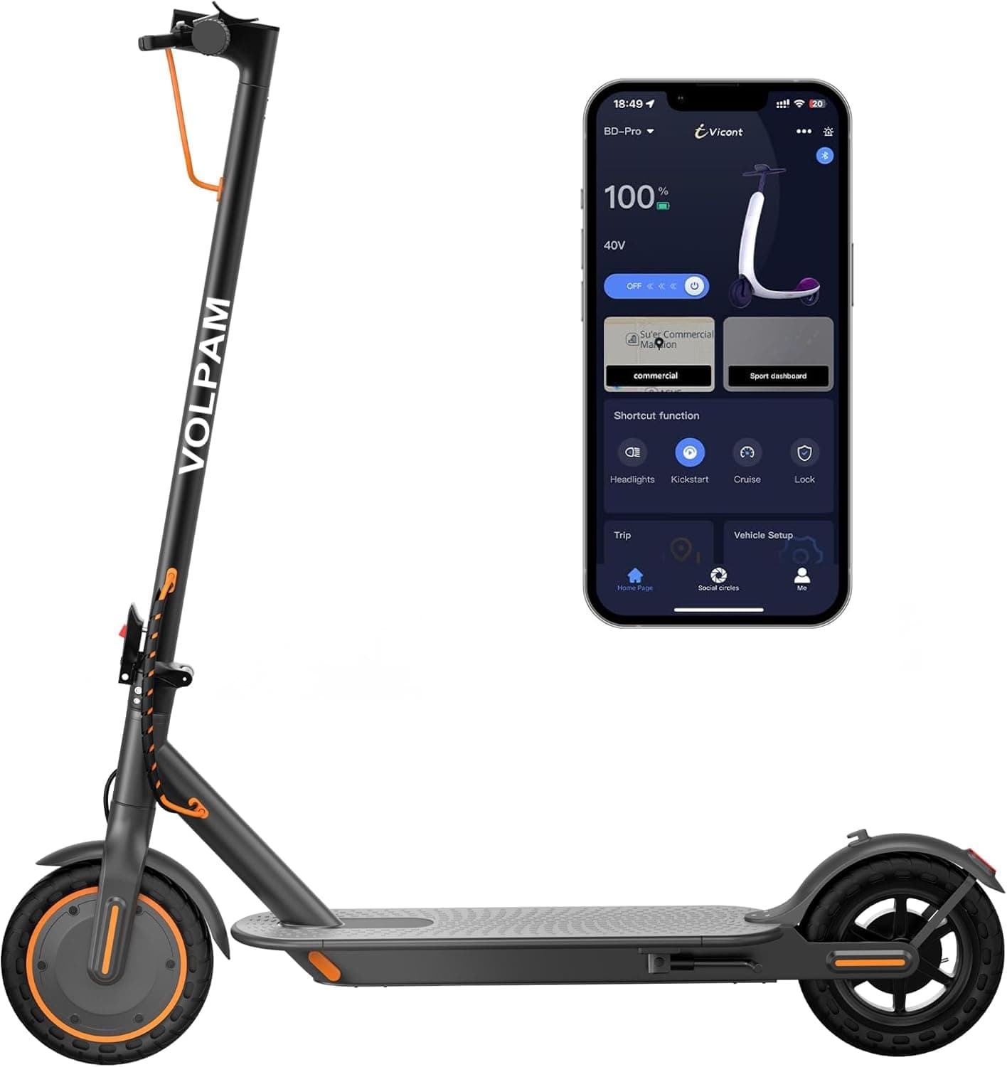 VOLPAM Electric Scooter, 350W/500W/800W Motor, 8.5"/10"/11'' Solid Tires, 19/21/31Mph, 32/28/23/21/18/16Miles Max Range, Dual Braking
