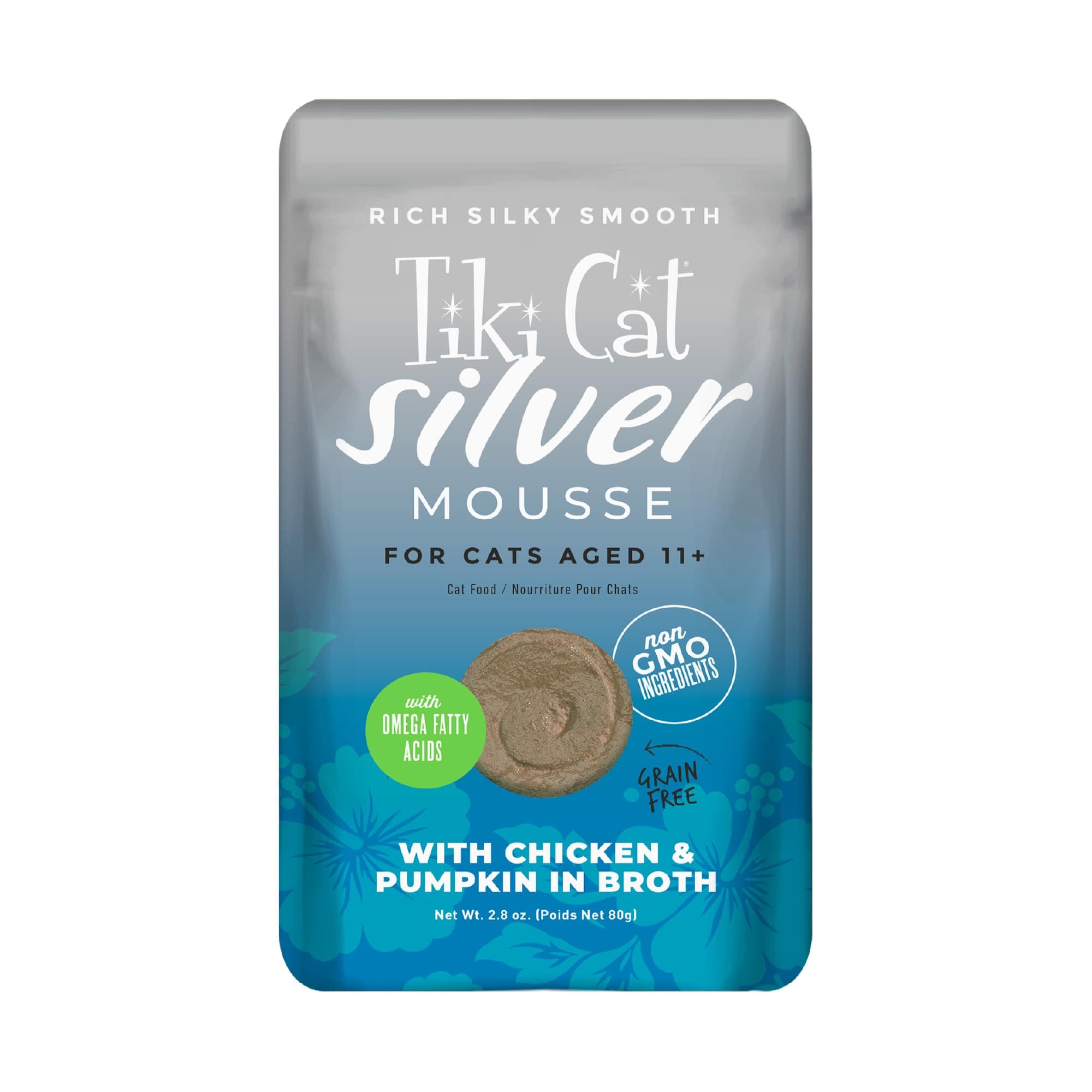 TIki Cat Silver Mousse, With Chicken & Pumpkin In Broth, Silky Smooth Nutrient Rich Formulated for Older Cats Aged 11+, 2.9 oz. Pouch (12 Count)