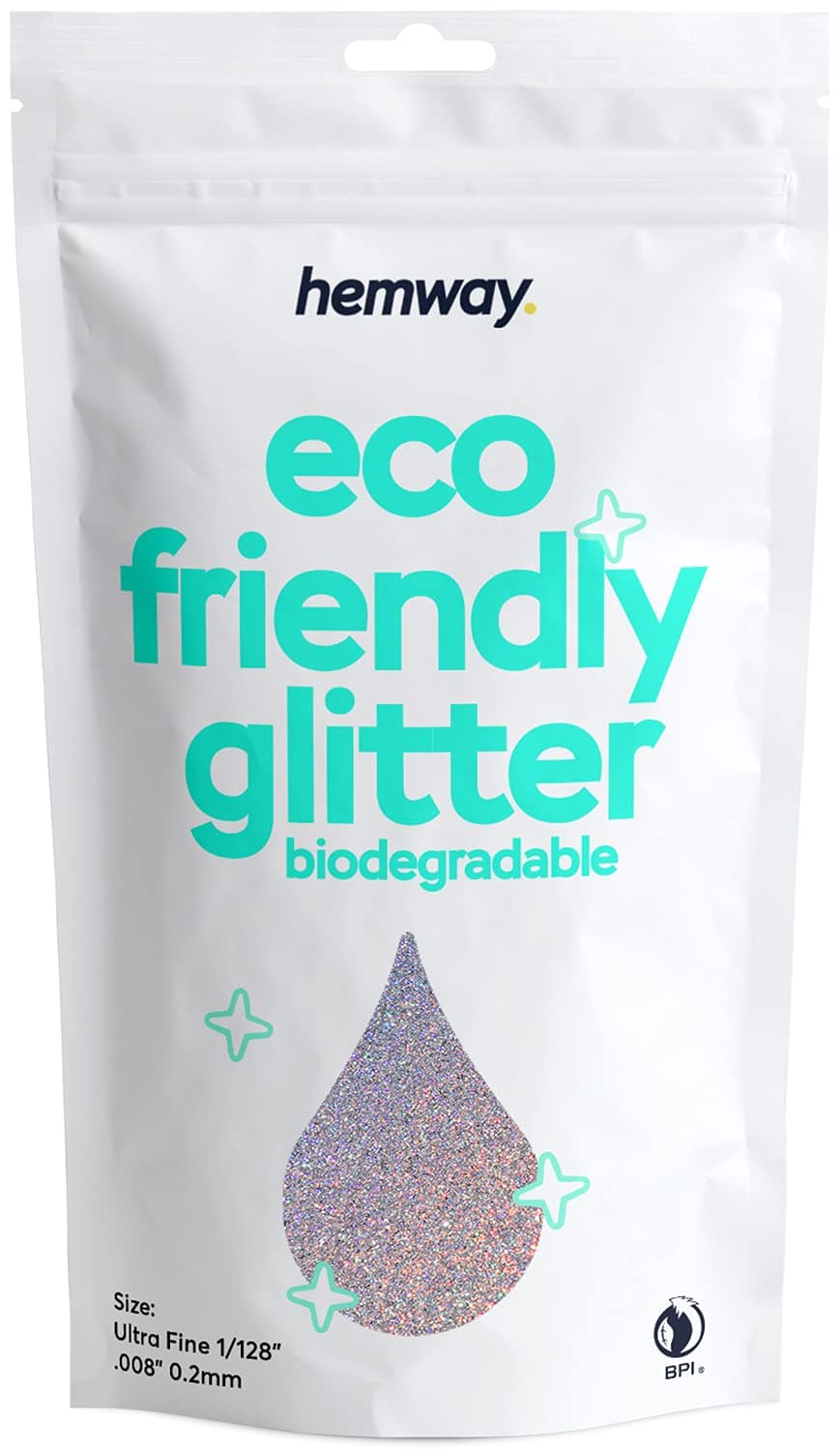 Hemway Eco Friendly Biodegradable Glitter 100g / 3.5oz Bio Cosmetic Safe Sparkle Vegan for Face, Eyeshadow, Body, Hair, Nail and Festival Makeup, Craft - 1/128" 0.008" 0.2mm - Silver Holographic