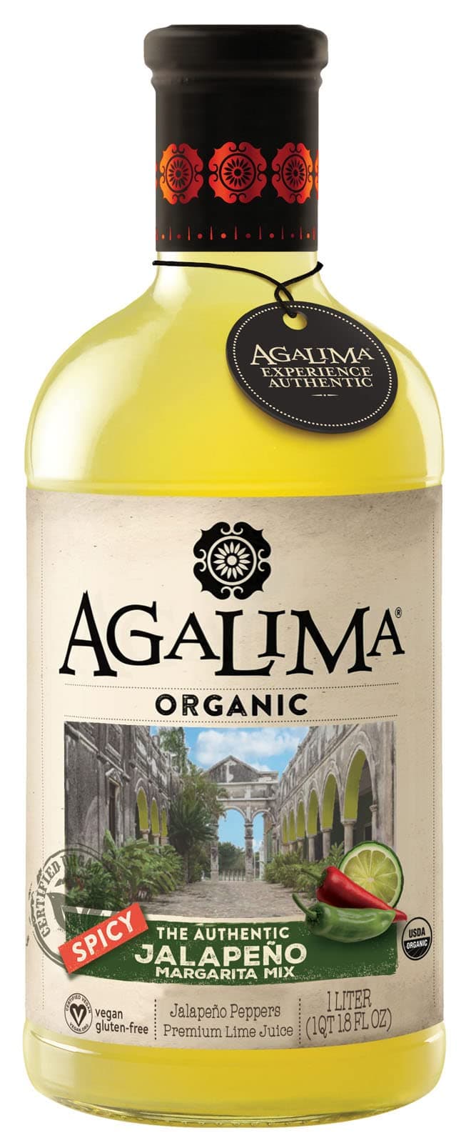 Agalima Authentic Organic Spicy Jalapeno Margarita Drink Mix, All Natural, 1 Liter (33.8 Fl Oz) Glass Bottle