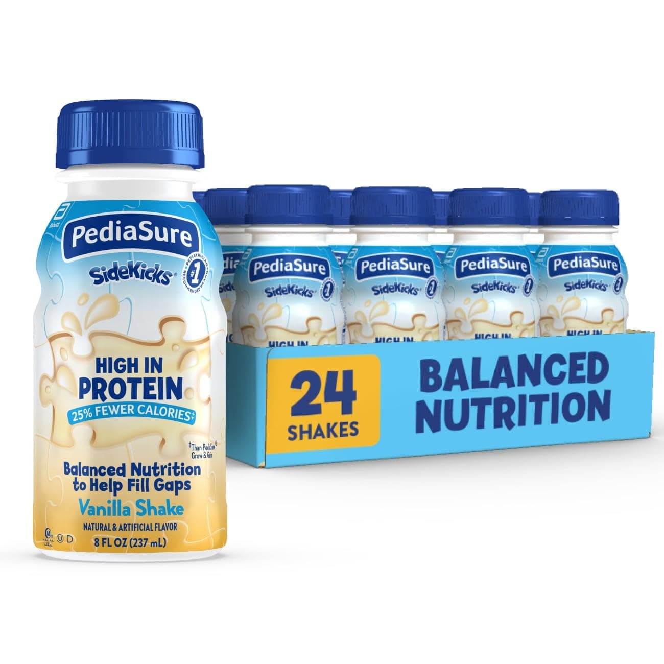 PediaSure SideKicks, 24 Shakes, Kids Protein Shake, With Key Nutrients and Protein to Help Kids Catch Up on Growth and Help Fill Nutrient Gaps, Vanilla, 8 fl oz