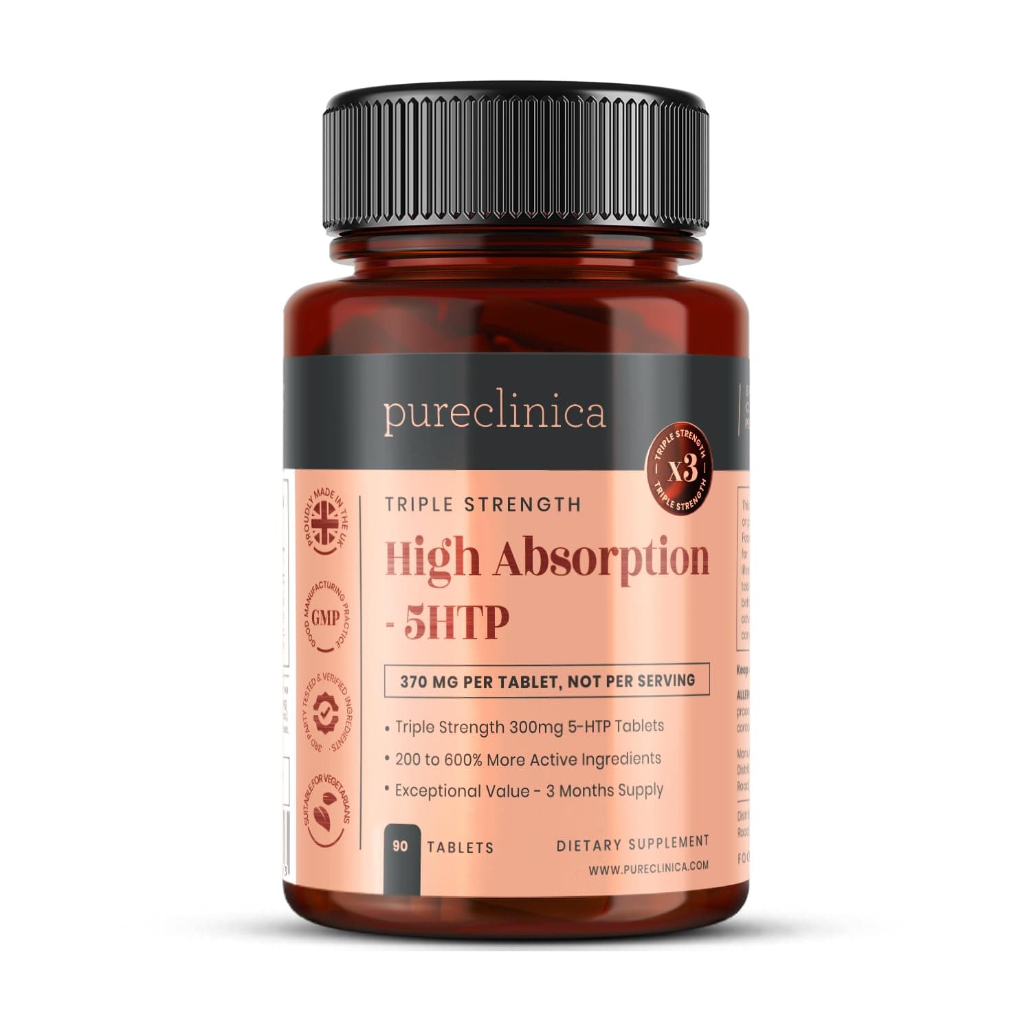 High Absorption 5HTP 300mg x 90 Tablets - 3 Months Supply. with Vitamin C, B6, and Black Pepper Extract