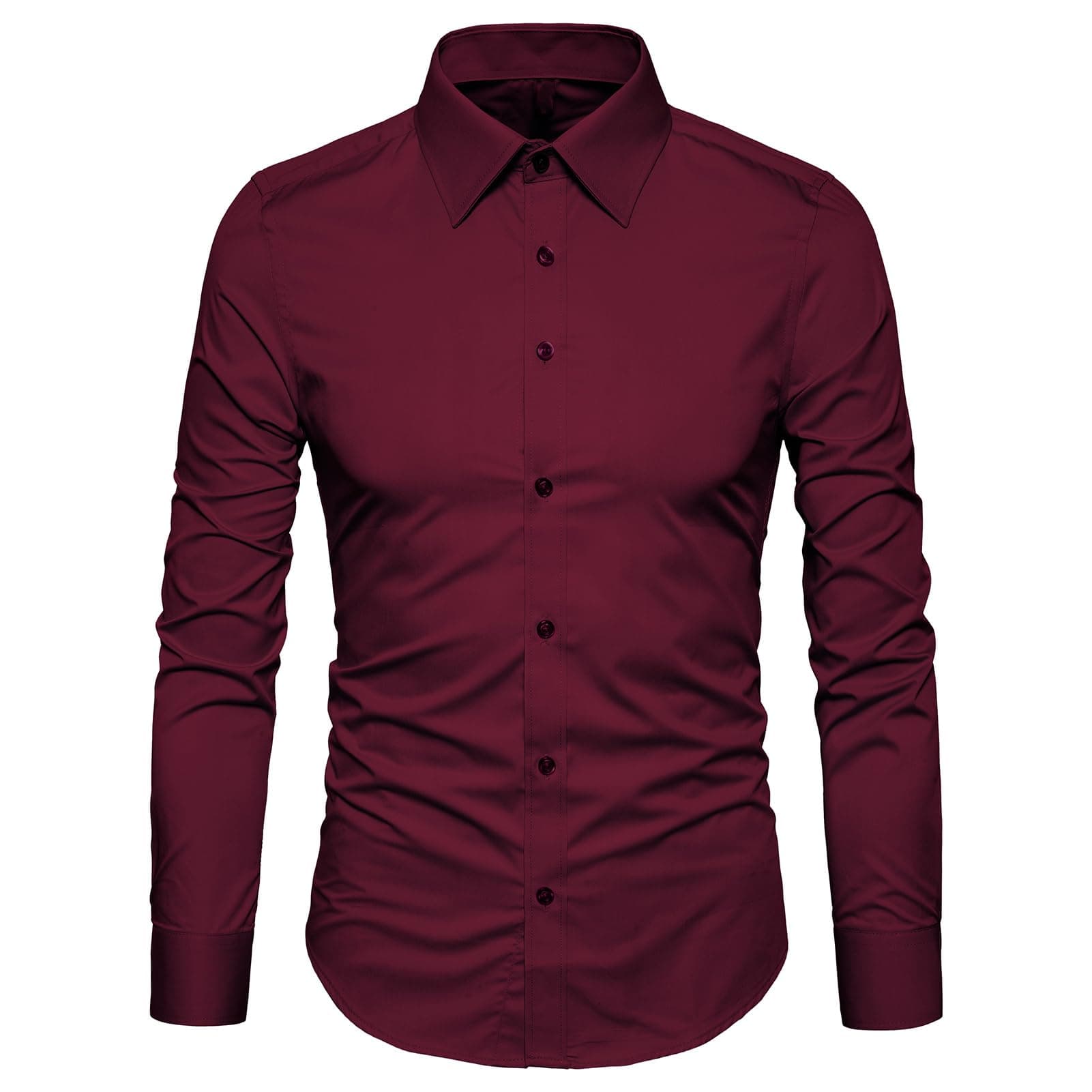 Men's Slim Fit Business Casual Cotton Long Sleeves Solid Button Down Dress Shirts