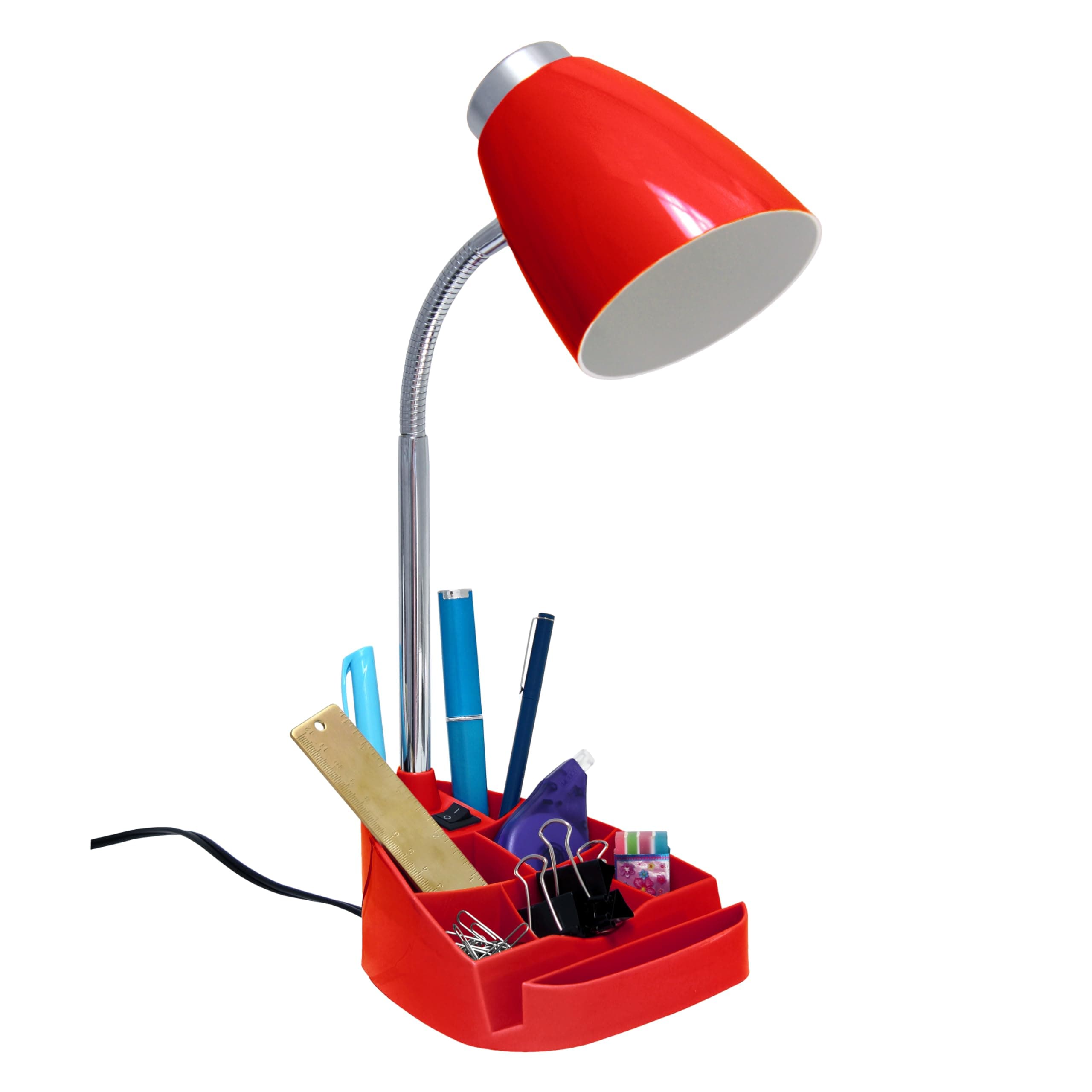 LD1002-RED Gooseneck Organizer Desk Lamp with iPad Tablet Stand Book Holder, Red