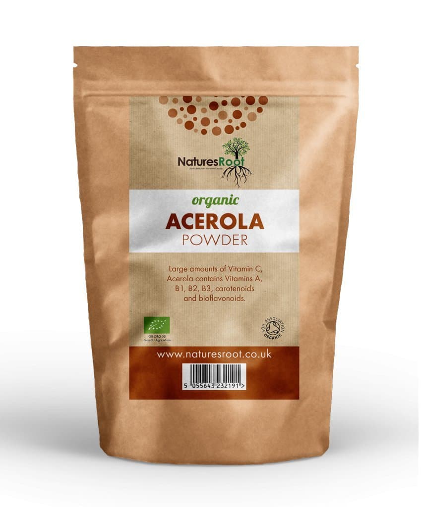 Natures Root Organic Raw Acerola Powder 60g - Vitamin C | Cherry Extract | Freeze Dried | GMO Free