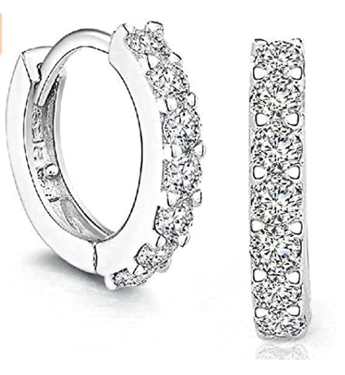 Sterling Silver Rhinestones Hoop Diamond Stud Earrings for Women