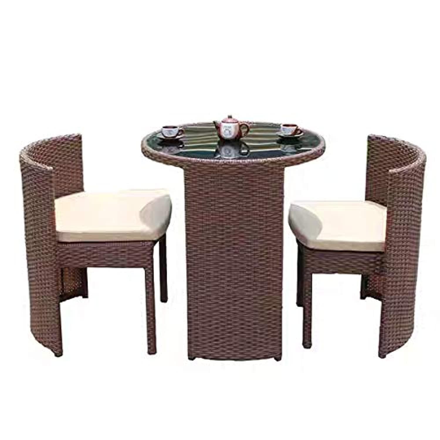Outdoor Wicker Patio Set with Glass Top Table and Chairs 3 Pieces 008