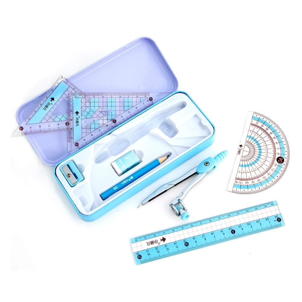MeetUs 8 Pcs Compass/Math Set for Students with Shatterproof Storage Box, Geometry Set for School, Includes Ruler, Protractor, Compass, Pencil,Pencil Sharpener and Eraser,etc. Perfect Gift