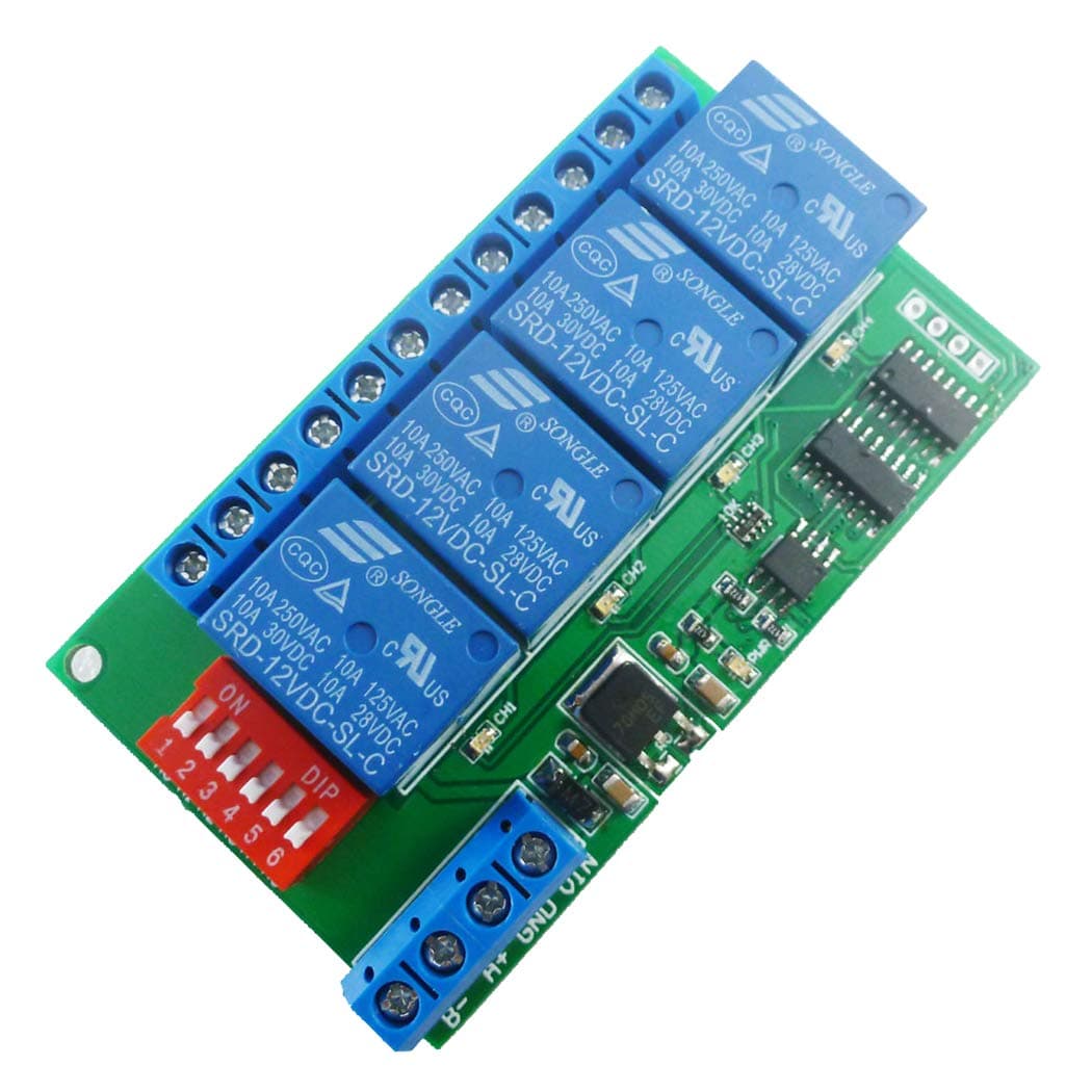 4 Channel DC 12V RS485 Relay Module Modbus RTU & at Command Remote Control Switch for PLC PTZ Camera Security Monitoring (1, 4 Channels)