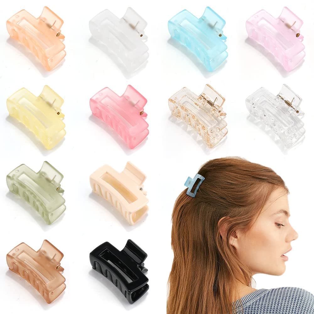 Canitor Small Hair Clips for Girls 12PCS Mini Hair Clips for Women Small Claw Clips Rectangle Mini Hair Claw Clips Gifts for Women Girls