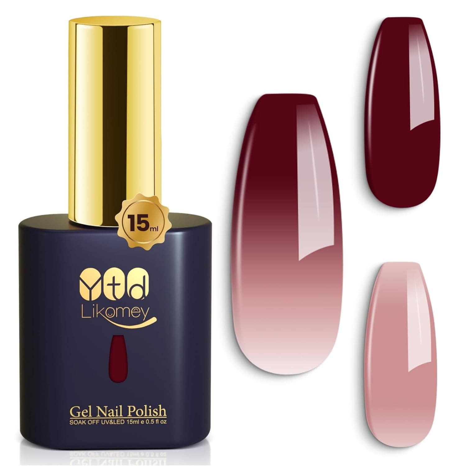 Color Changing Gel Nail Polish,1 Pcs 15ml Light Pink to Burgundy Mood Temperature Change Colors Thermal UV Nail Home Salon Manicure Gift,WB08