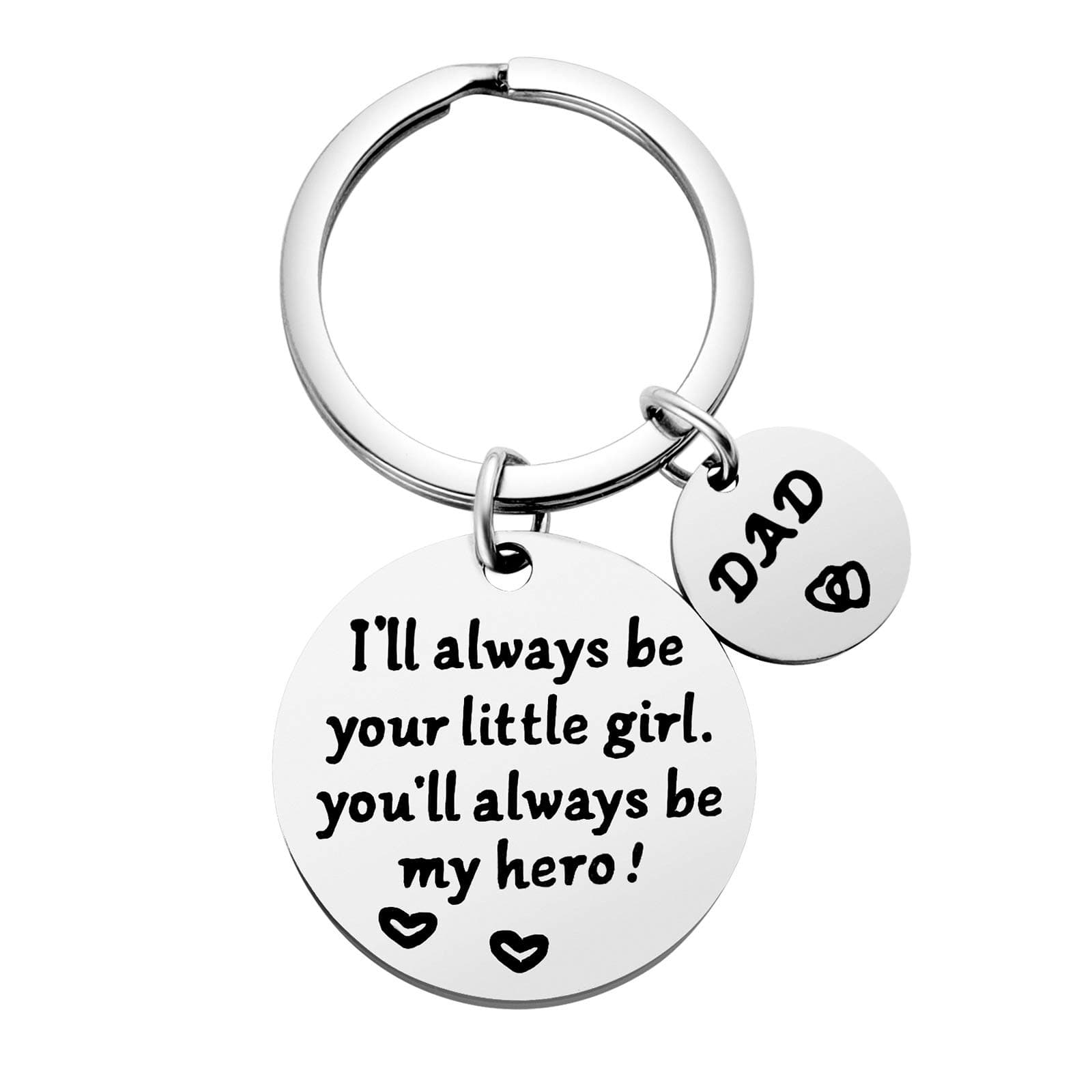 Father's Day Gifts, Dad Birthday Gifts From Daughter, Double Side I'Ll Always Be Your Little Girl, You Will Always Be My Hero, Best Dad Ever Keychain For Valentine's Day Gifts, Silver, Small