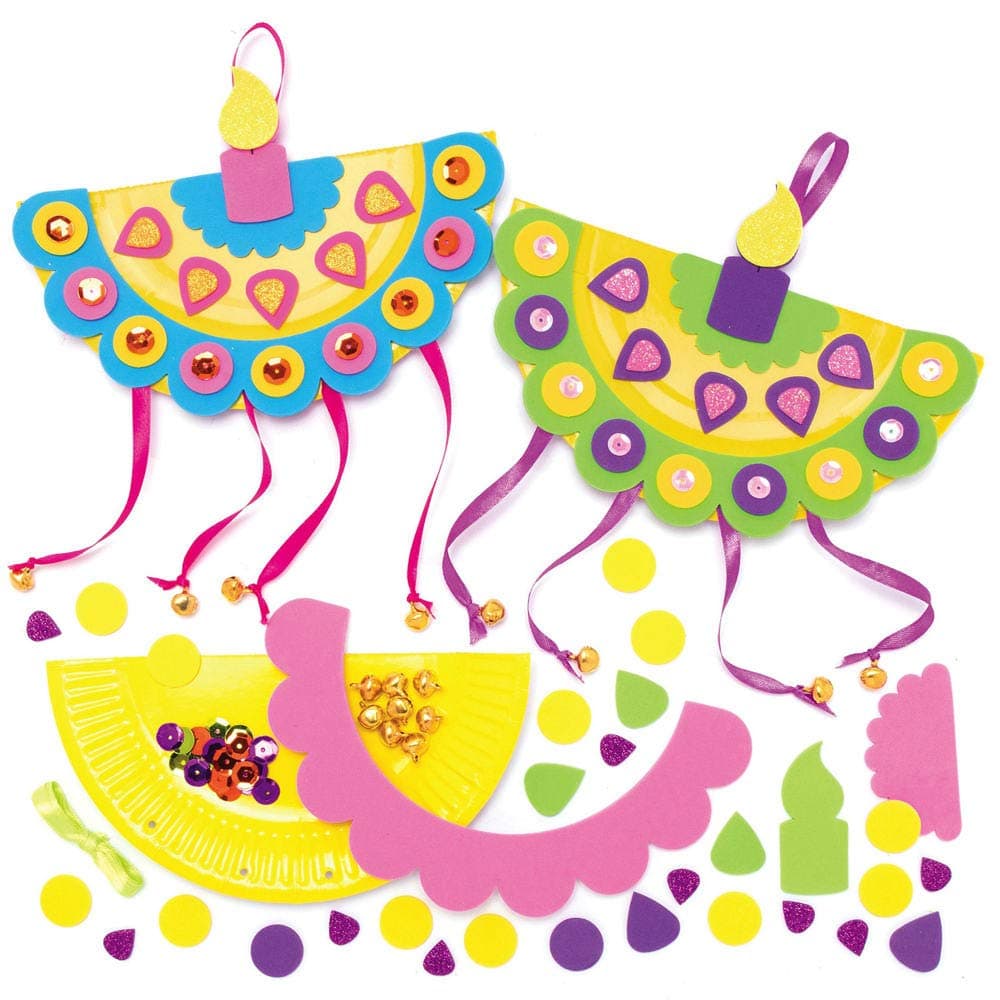 Baker Ross AX333 Diwali Plate Kits for Kids - Pack of 4, Educational Arts and Crafts for Children, Rangoli, Festival of Lights