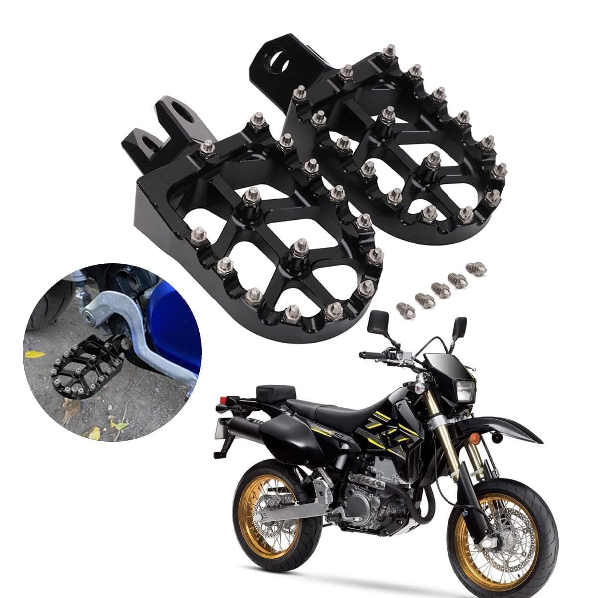 AnXin Dirt Bike Foot Pegs CNC Footpegs Footrest Foot Pedals Rests for DRZ400 2000-2004 DRZ400E 2000-2007 DRZ400S 2000-2024 DRZ400SM 2005-2024 RM250 1989-2006 RM250Z 2001-2006 RMX250 1989-1996 Black