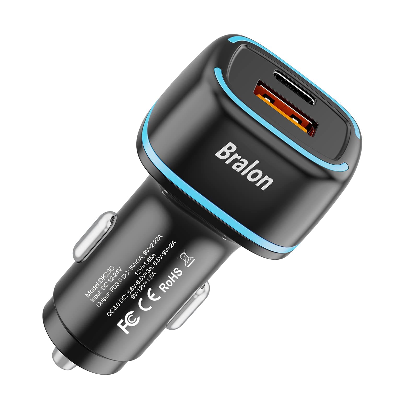 USB C Car Charger,Bralon 38W PD3.0 & QC3.0 2 Fast Car Charger Compatible with Phone 12 Pro(Max)/mini/11 Pro(Max)/XS/XR/X and More USB-C & USB-A Port