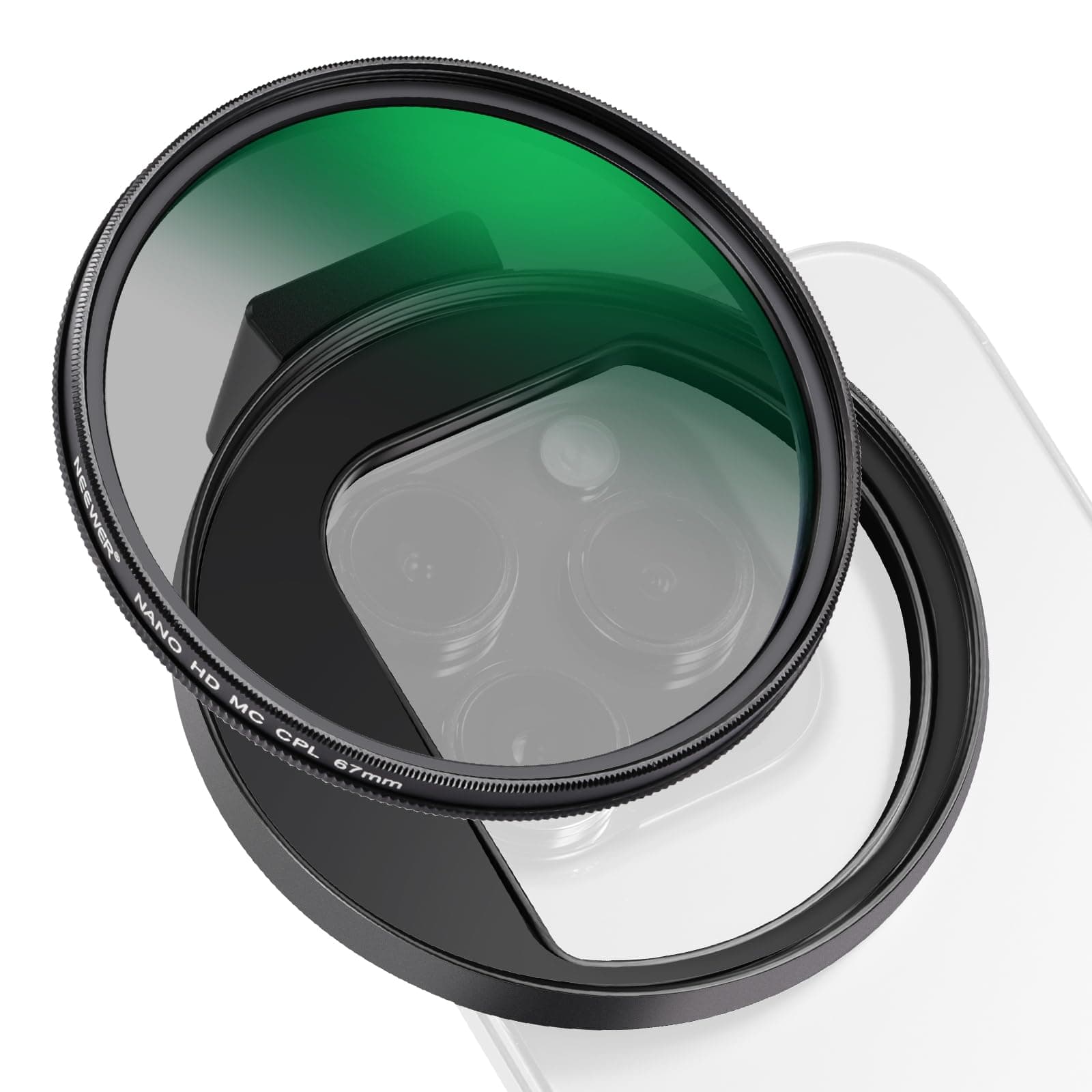 NEEWER 67mm CPL Filter for Phone, Circular Polarizing Camera Lens Filter with Cold Shoe Clip Compatible with iPhone 17 16 16e 15 Pro Max Plus 14 13 Android Samsung Galaxy S25 Ultra, FL-27