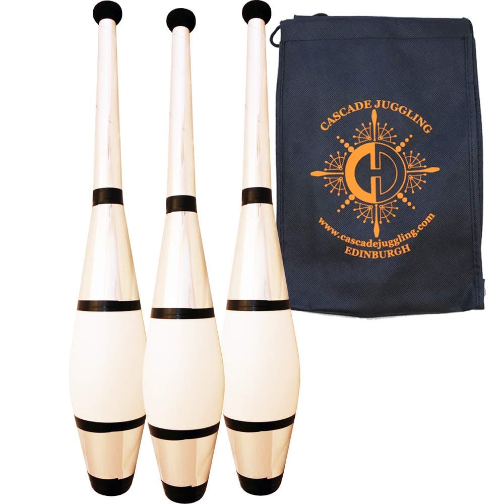 3 x Juggle Dream Euro Clubs - Silver - Great Beginner to Intermediate Juggling Clubs with Cascade Juggling Bag