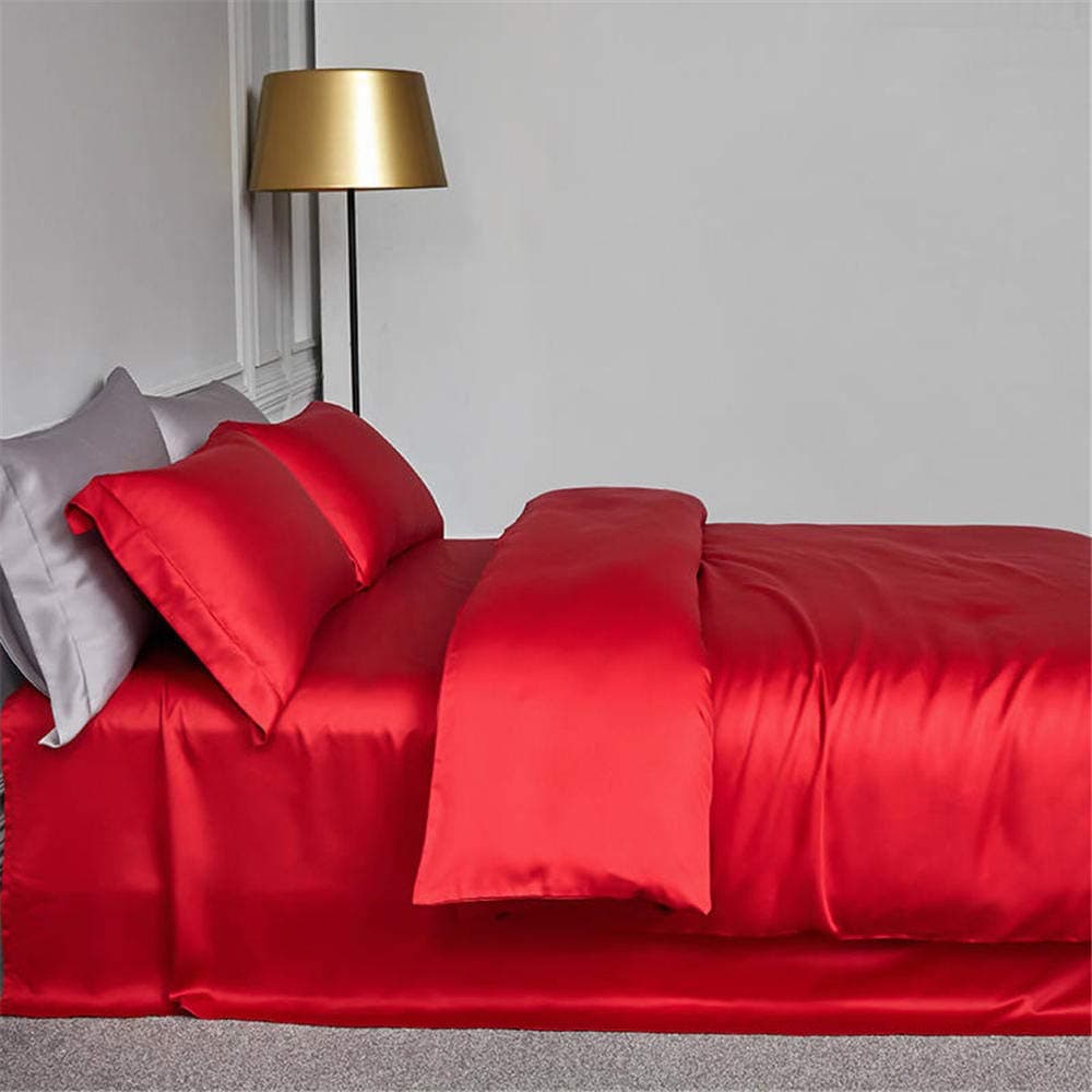 geek cook 4-Piece Bed Set,100% Silk Blue Bedding Set Beauty Sleep Better Bed Sets Queen King Quilt Cover Sets Bed Sheet Fitted Sheet Pillowcase-011_Fitted Bed Sheet_Queen