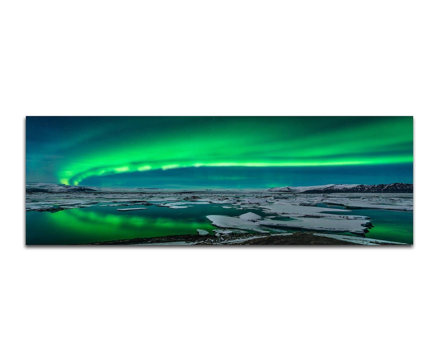 Paul Sinus Art Panorama Image on Canvas with Stretcher Frame 150 x 50 cm Island Ice Northern Lights Night