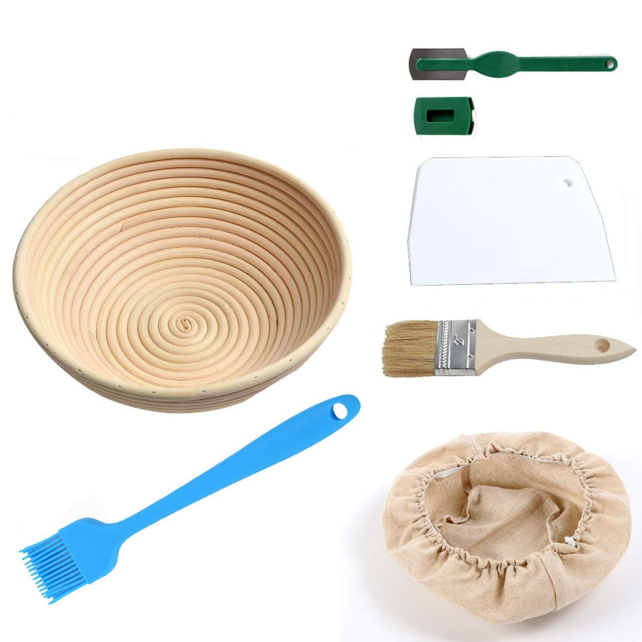 22cm Round Bread Proofing Basket Natural Rattan Sourdough Proving Basket Bread Proving Brotform Bannetons for 500g Dough with Free Liner Bread Cutter Lame 2 x Brush