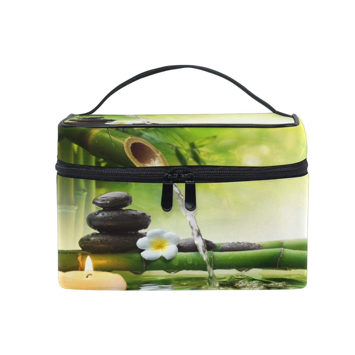 CPYang Travel Makeup Bag Flower Japanese Zen Bamboo Portable Cosmetic Case Organizer Toiletry Bag Pouch Makeup Train Case for Women Girls