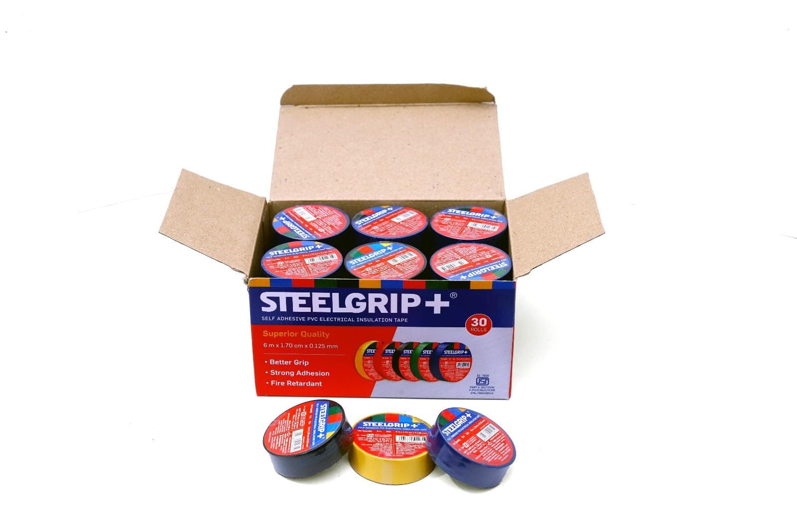 Steelgrip Self Adhesive PVC electrical Insulation Tape - Pack of 30 Assorted Rolls (6m Each)