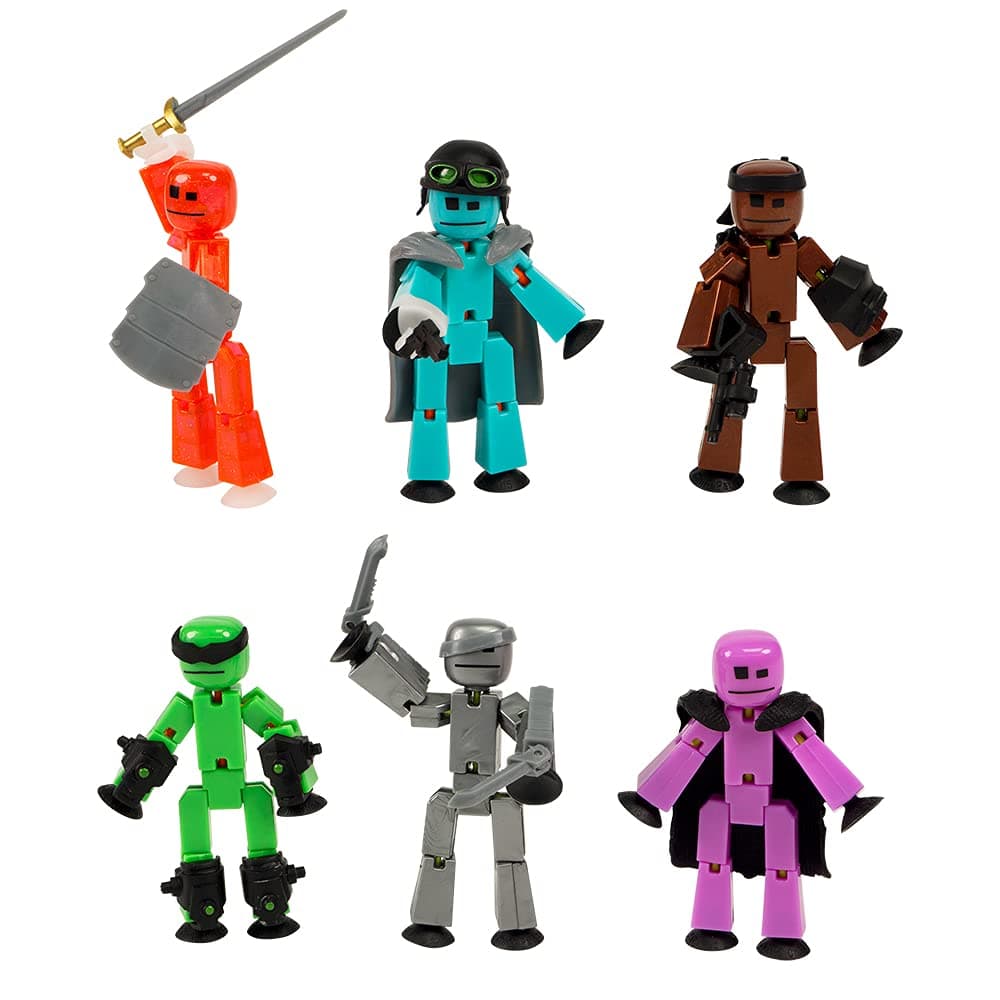 Zing Off the Grid Stikbots Pack, Set of 6 Poseable Stikbot Action Figures with Weapons and Accessories, Includes Striker, Clint, Pixel, Raptus, Shift and Regalius